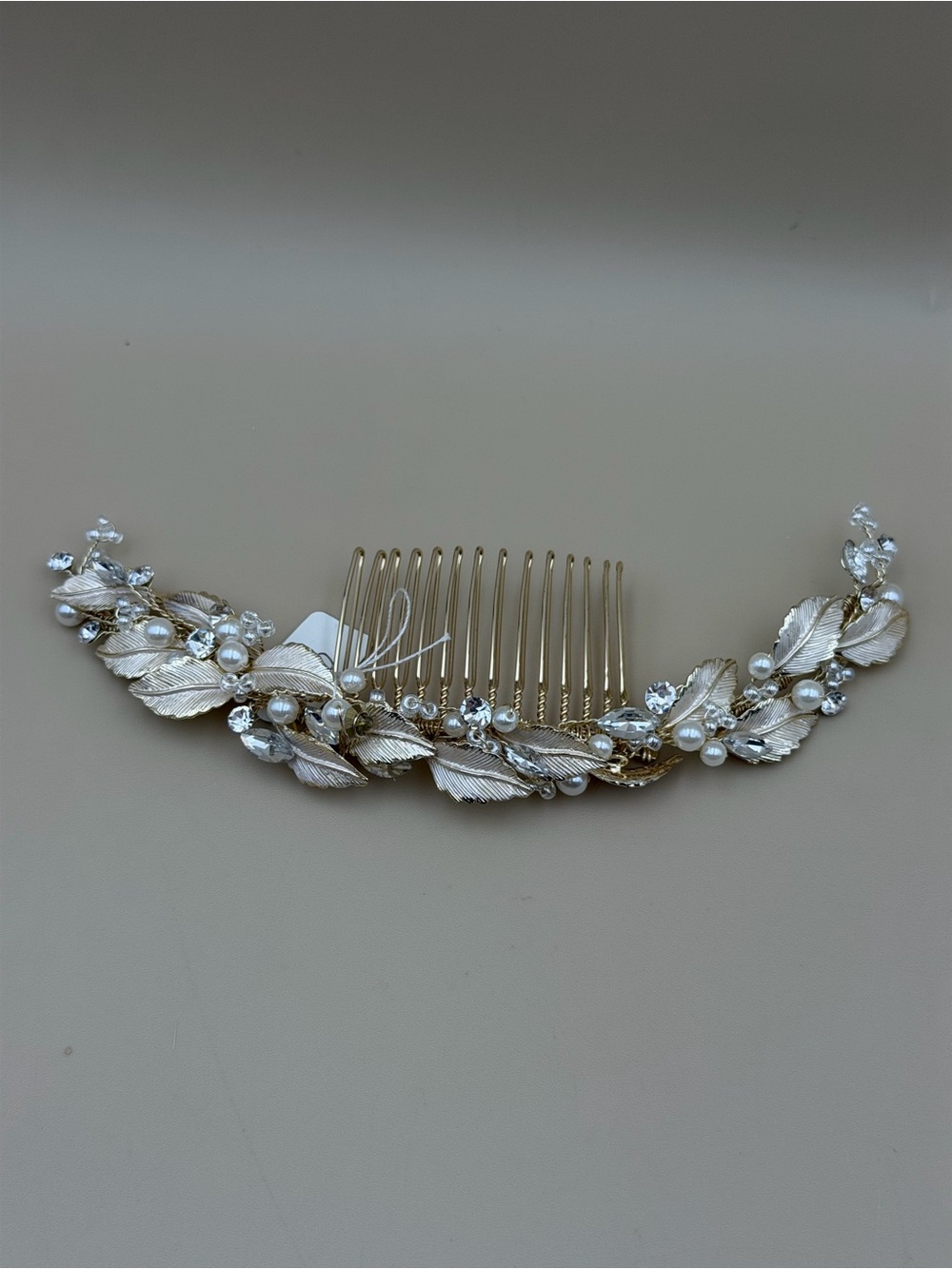 Gold Pearl & Crystal Bridal Leaf Hair Comb